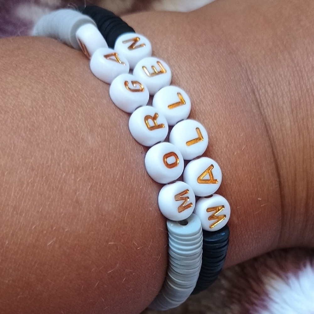 White and Black Beaded Bracelet Set